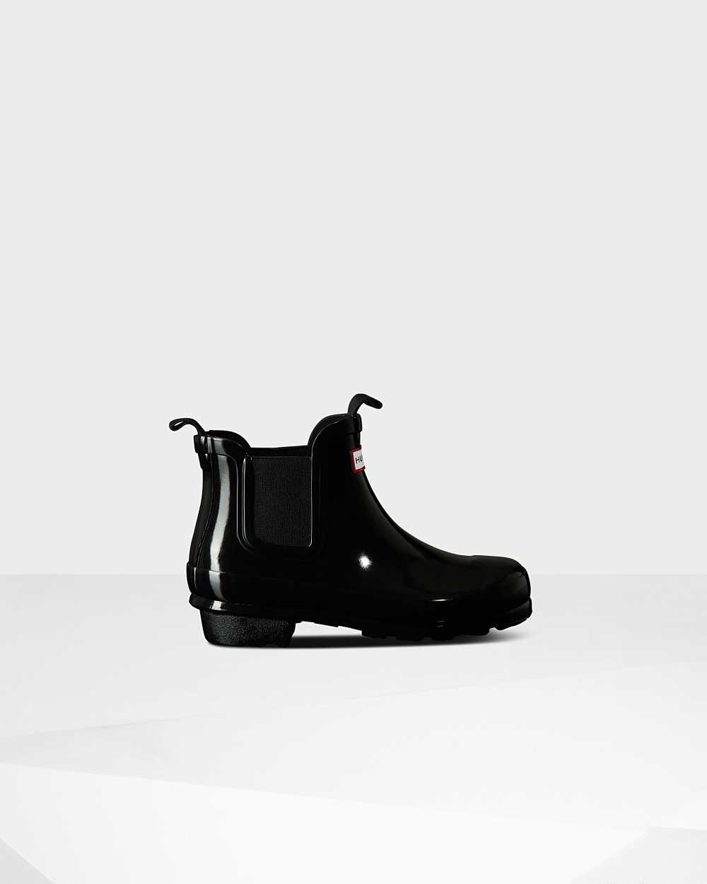 Kids Hunter Original Big Gloss Chelsea Boots Black | EWFBVA-082